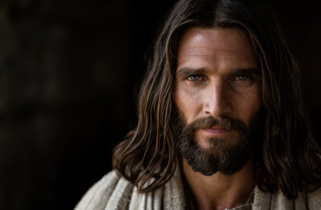 Intense bearded man with long hairの素材