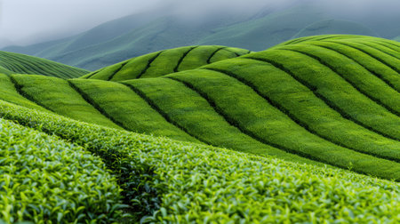 Lush green tea plantation landscapeの素材