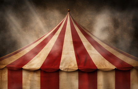 Vintage circus tent with red and white striped patternの素材