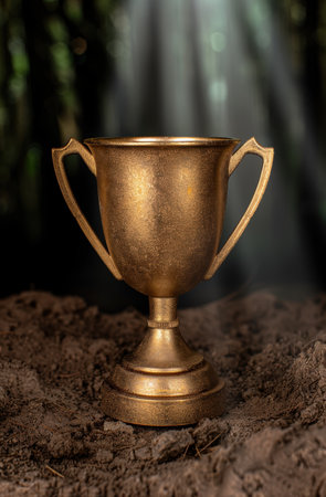 golden trophy in forestの素材