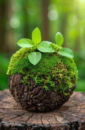 Thriving plant growth on moss-covered logの素材