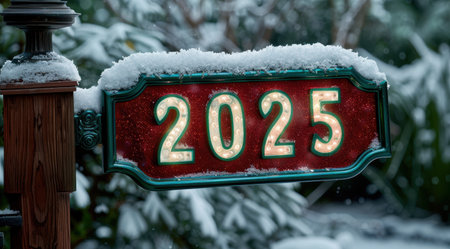Snowy address sign with the year 2025の素材