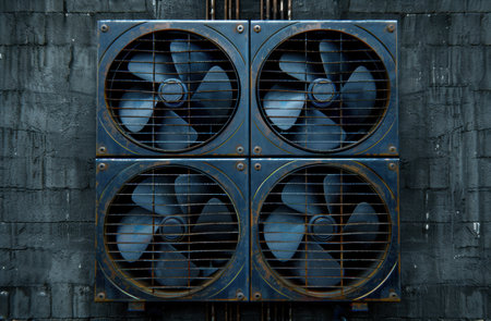 industrial fans on a dark wallの素材