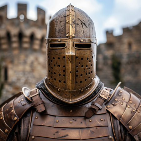 Armored medieval knight helmet and armorの素材