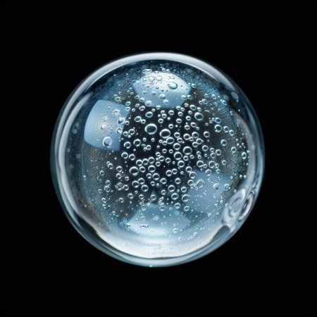 Carbonated water with bubbles in a glassの素材
