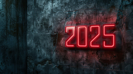 Glowing neon numbers on grunge backgroundの素材