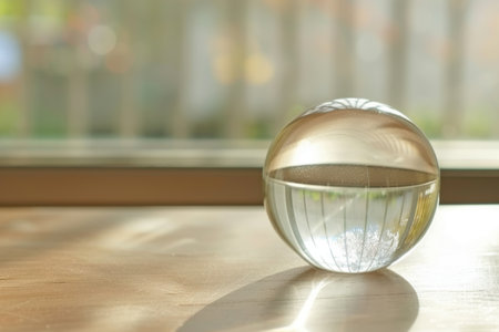 Transparent glass sphere reflecting natureの素材
