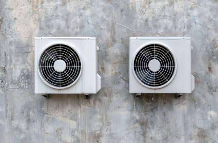 air conditioning units on concrete wallの素材