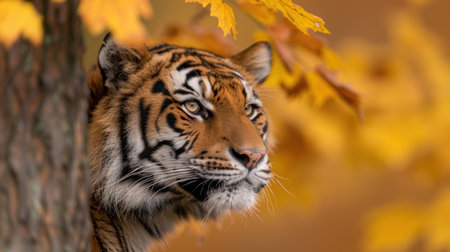 Majestic tiger in autumn forestの素材