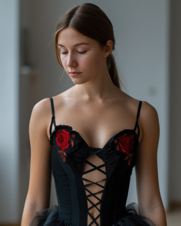 Mysterious woman in black lace lingerieの素材