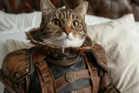 Adventurous cat in leather harnessの素材