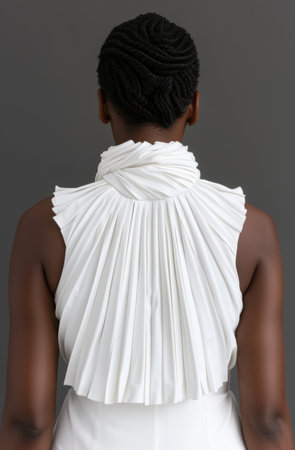 Elegant pleated white dress with braided hairstyleの素材