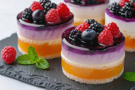 Delicious layered dessert with fresh berriesの素材