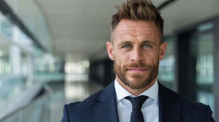 Serious businessman with beard in suitの素材