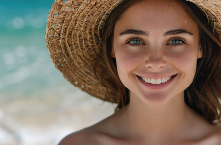 happy young woman smiling at cameraの素材