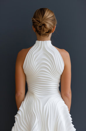 Elegant white dress with pleated designの素材