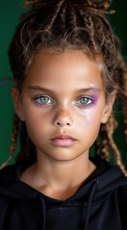 Closeup portrait of a young girl with vibrant makeupの素材
