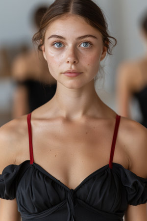 Thoughtful young woman in black dressの素材