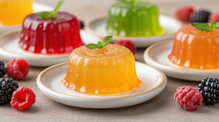 Colorful jelly desserts with fresh berriesの素材