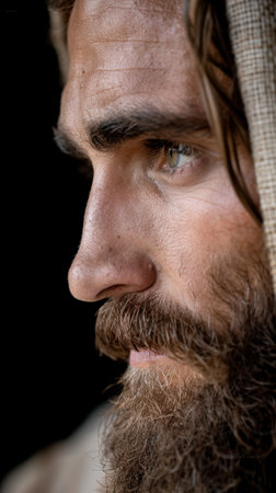 close-up portrait of a bearded manの素材