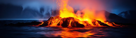 Dramatic volcanic eruption at nightの素材