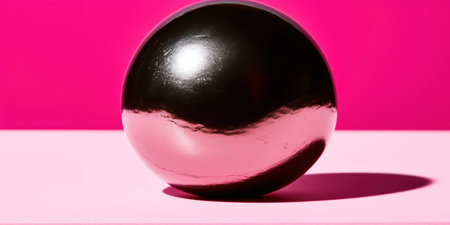 Shiny black sphere on vibrant pink backgroundの素材