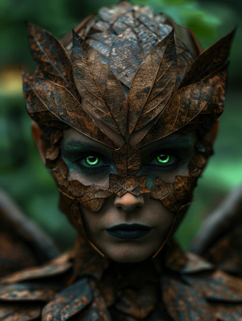 Mysterious forest creature with piercing green eyesの素材