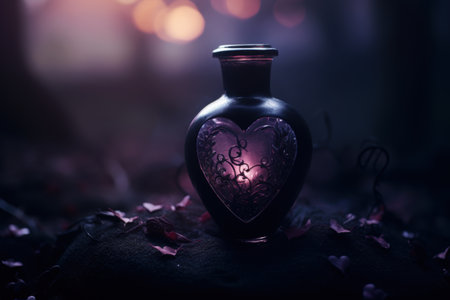 Elegant heart-shaped bottle with floral designの素材