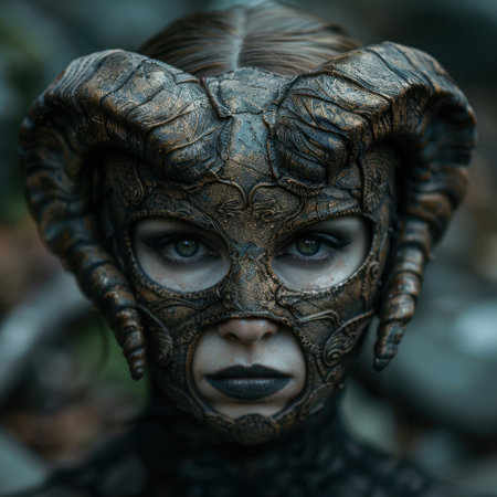 Mysterious warrior in ornate maskの素材
