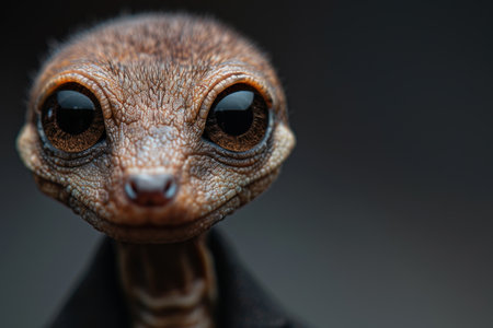 close-up of a gecko's face with large eyesの素材