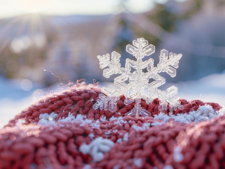 Intricate snowflake on a bed of red berriesの素材