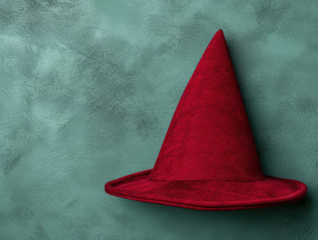red witch hat on green backgroundの素材