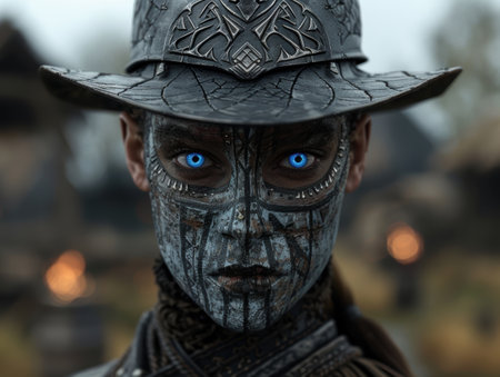 mysterious shaman with piercing blue eyesの素材