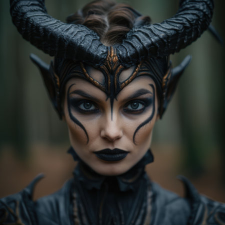 Dramatic fantasy makeup with hornsの素材