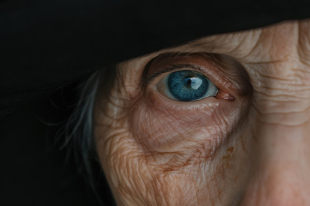 close-up of an elderly person's eyeの素材
