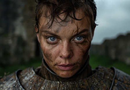 Intense gaze of a weathered young personの素材