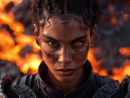 intense warrior with fiery eyesの素材