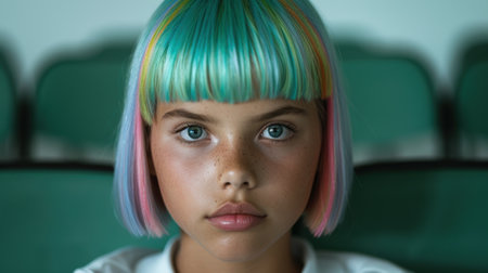 young girl with colorful dyed hairの素材