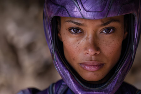 Mysterious woman in purple hooded jacketの素材