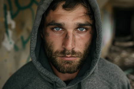 Mysterious man with piercing blue eyesの素材