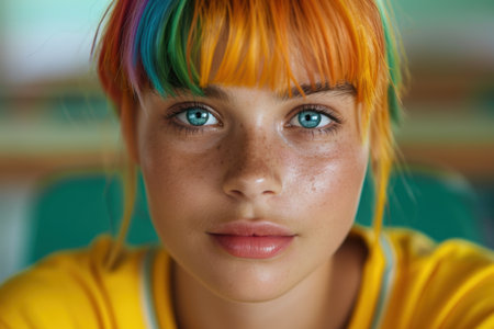 colorful hair and vibrant eyesの素材