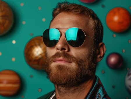 Stylish bearded man wearing sunglassesの素材