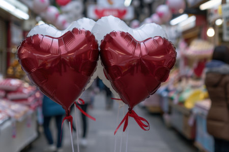 Pair of red heart-shaped balloonsの素材