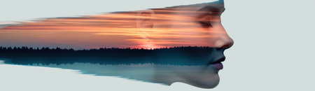 serene sunset reflection in tranquil lakeの素材