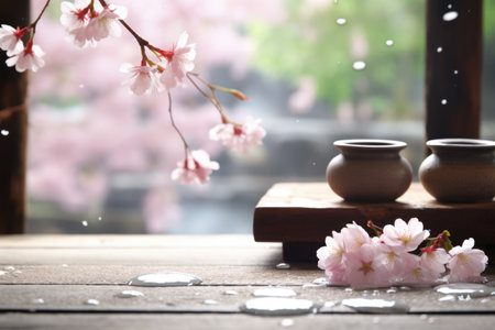 Serene spring scene with blooming cherry blossomsの素材