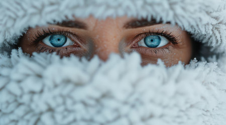 Piercing blue eyes peeking through snowy furの素材