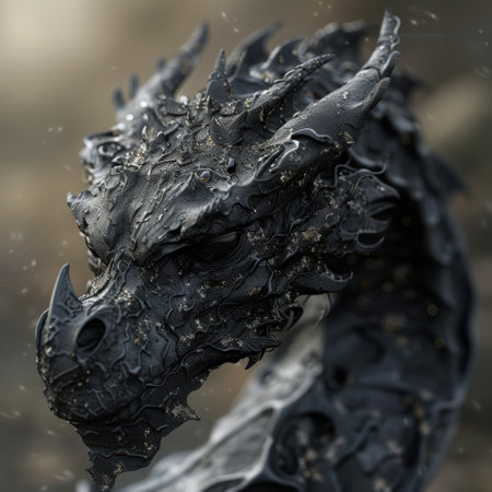 Detailed close-up of a fearsome fantasy dragon headの素材