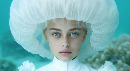 Ethereal beauty with piercing blue eyesの素材