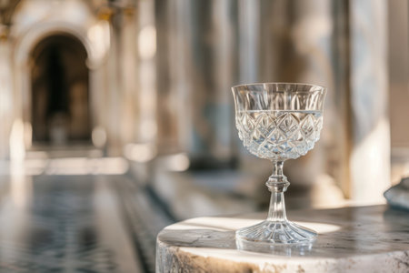 Elegant crystal wine glass on marble tableの素材