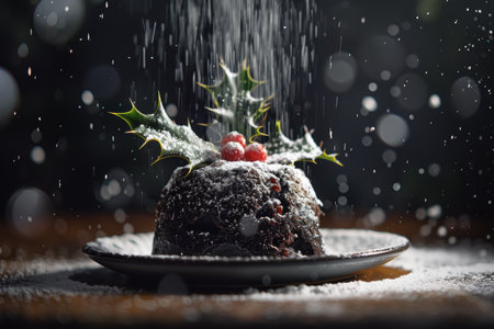 festive christmas cake covered in snowの素材